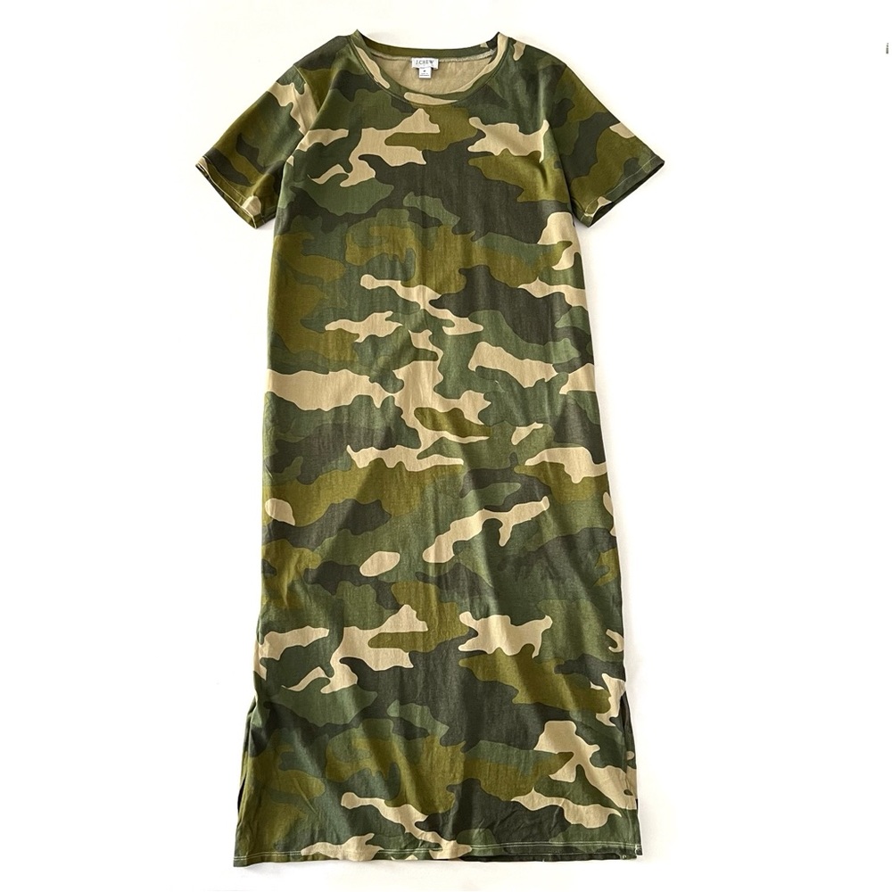 J. Crew Factory Midi T-shirt Dress Deep Moss Multi Camo Print Medium